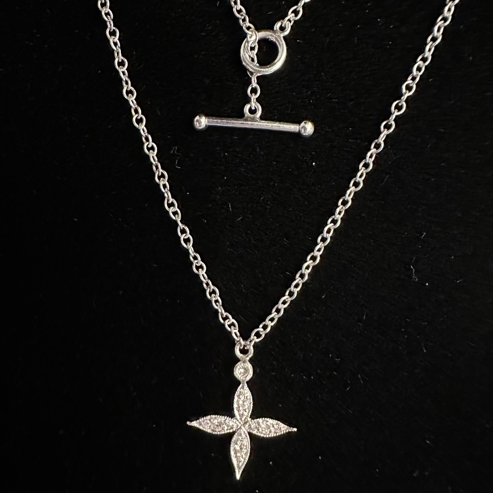 Designer CATHY WATERMAN Platinum PT900 & Diamond Star Cross Pendant Necklace